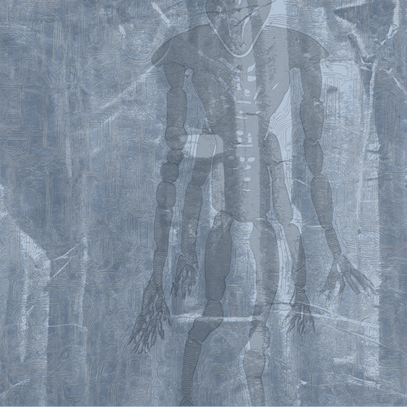 Blue image with shadowy obscured figures in quasi-humanoid shape