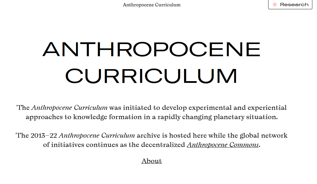 The Anthropocene Curriculum website screenshot