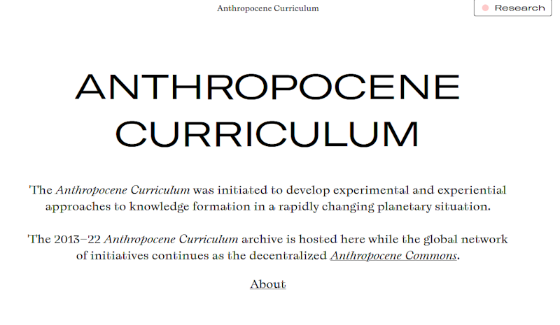 The Anthropocene Curriculum website screenshot