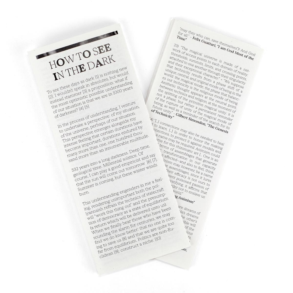 image of printed version of essay from exhibiton envelope