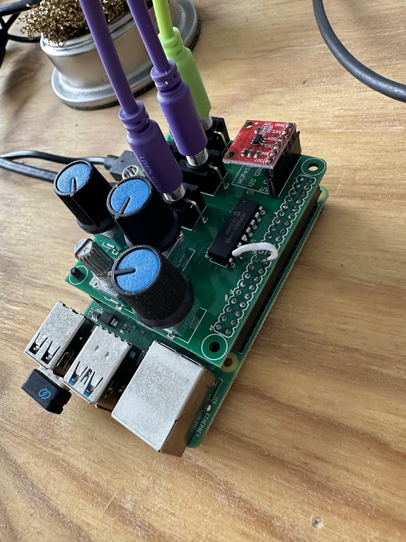 photograph of rpi with control voltage hat on it