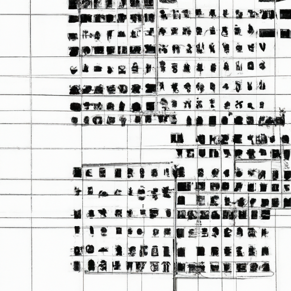computationally generated line drawing of black grid and